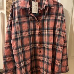 Pink Plaid Button-Up Shirt